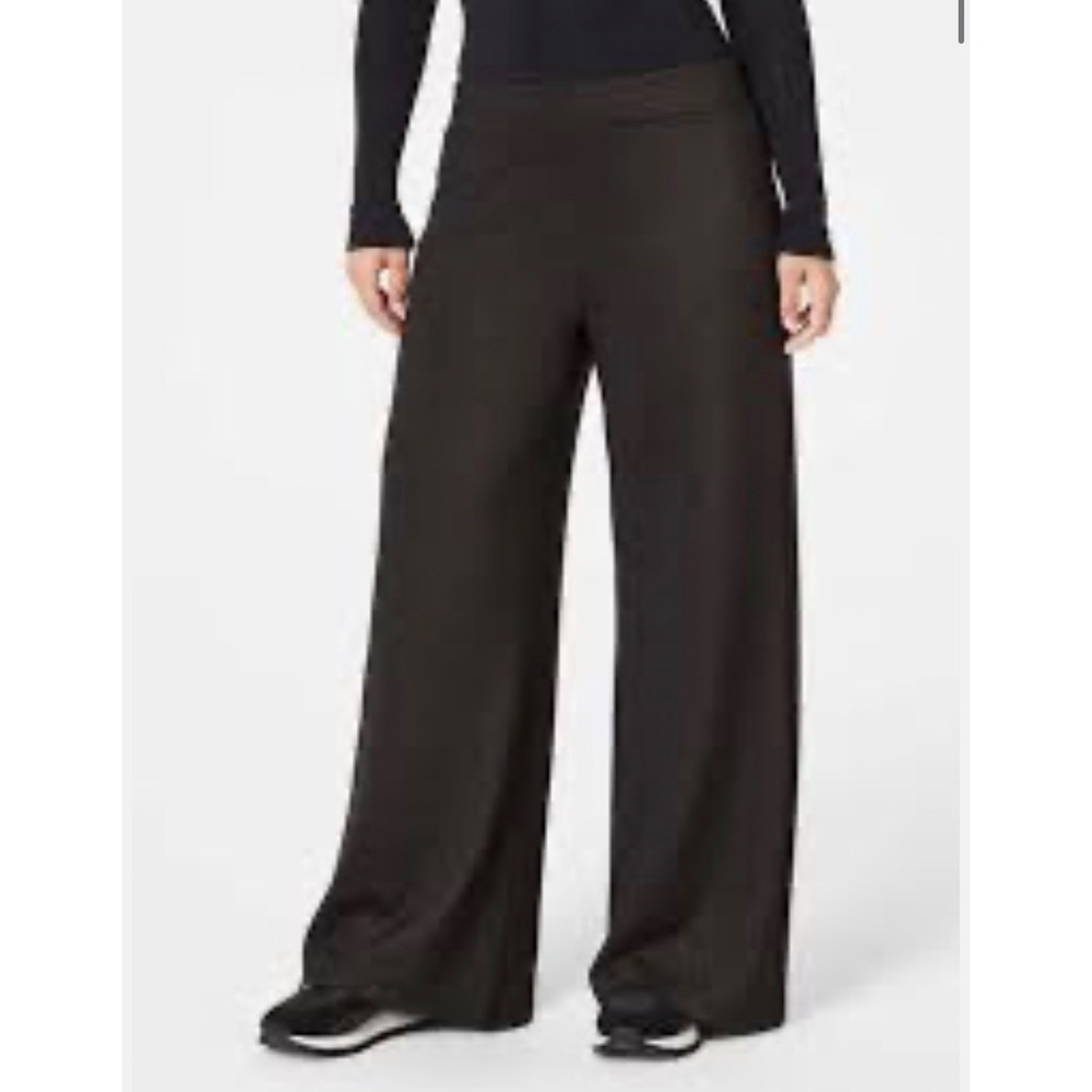 Spanx Women Large Pants Metallic Shimmer Wide Leg Black Gold Office Casual
